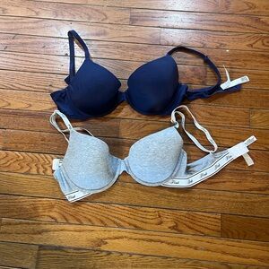 Victoria's Secret Navy and Gray Bra Set 36C wear everywhere t shirt bra